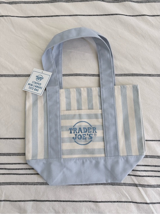 Trader Joe'S Handbags - NWT Trader Joe’s Striped Mini Canvas Tote bag blue